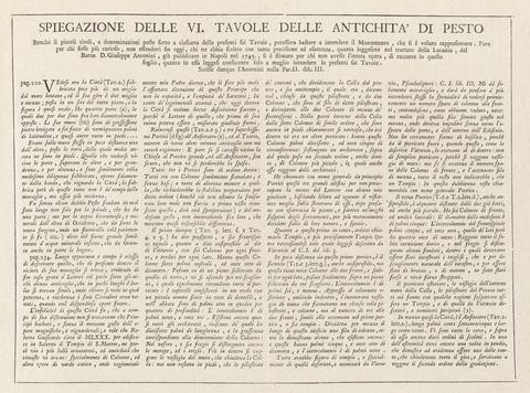 Filippo Morghen, Spiegazione delle VI tavole delle antichità di Pesto (Explanation of the VI Plates of the Antiquities of Paestum), 1765