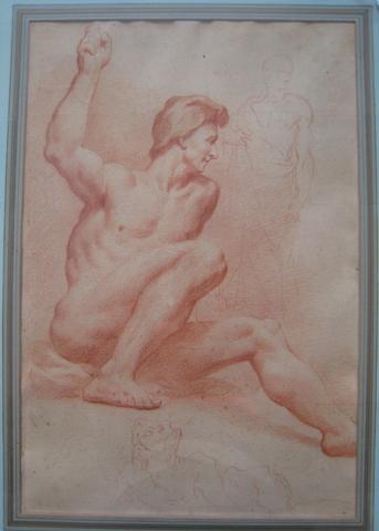 Unknown, A seated male nude with raised arm, 18th century