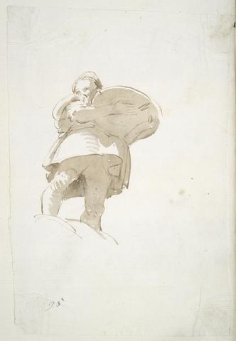 Giovanni Battista Tiepolo, Male figure carrying a tray, seen from below, ca. 1740–50