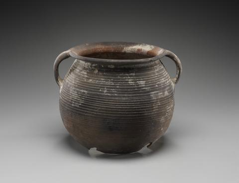 Unknown, Black ribbed clay vessel with two handles, A.D. 165–256