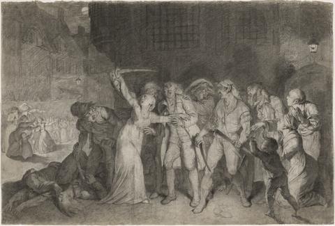 Pierre Alexandre Wille, Elizabeth Cazotte Rescues Her Father from the Death Sentence at the Prison of l'Abbaye, 2-3 September 1792 (recto); Figure Studies (verso), early to mid-19th century