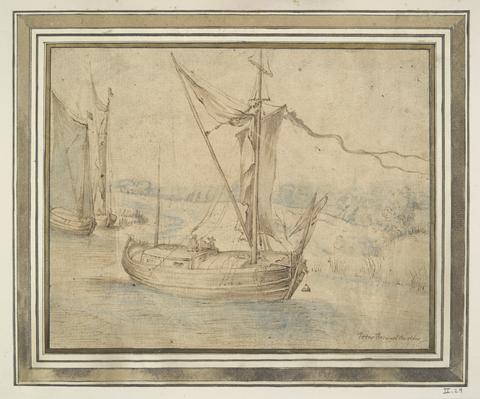 Unknown, Three Boats in a Hilly Landscape, 1576