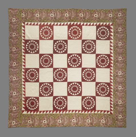 member of the Isaac Powers Family, Quilt, variation of the "Blazing Sun" pattern, 1825–50