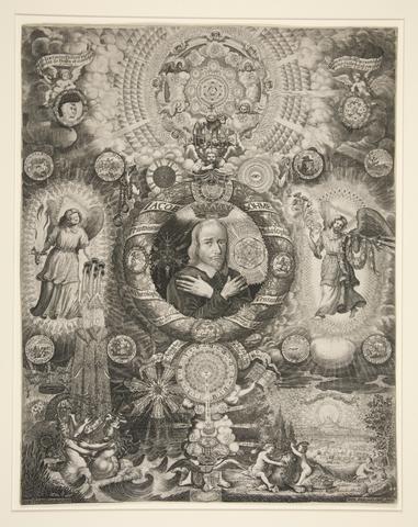 Nicolaus Haublin, Portrait van Jakob Bohme im allegorischen Rahmen [Portrait of Jacob Bohme in an Allegorical Framework], 1677