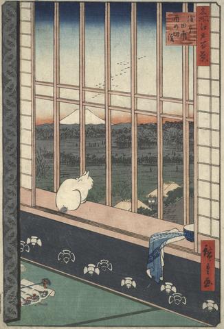 Utagawa Hiroshige, Rice-fields at Asakusa, Revelers Returning from the Tori no Machi Festival, from the series One Hundred Famous Views of Edo, 11th month, 1857