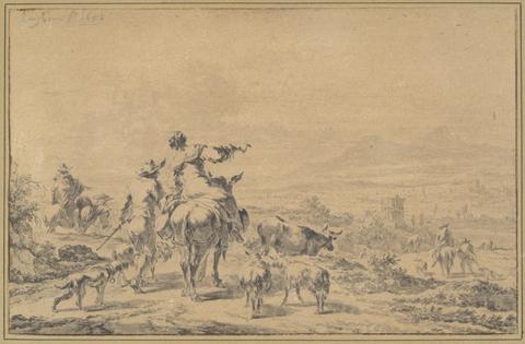 Nicolaes Berchem, Herdsmen in an Italian Landscape, 1654