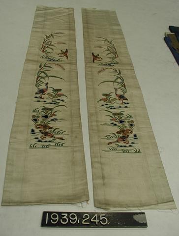 Unknown, Pair of Embroidered Sleeve Bands with Aquatic Birds in a Landscape, 19th century
