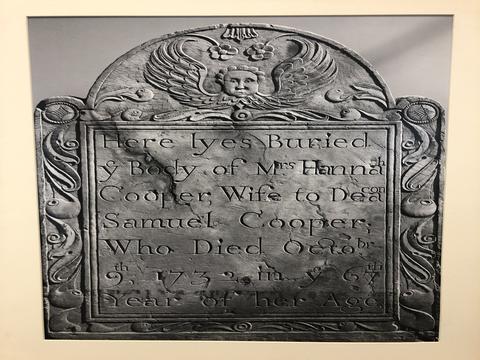 Daniel Farber, Gravestone of Mrs. Hannah Cooper, 1732 in Cambridge (stone); 1973 (photo)