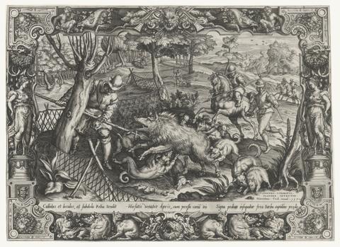 Harmen Jansz. Muller, Hunt for Wild Boar, from the series Hunting Scenes, in Ornamental Frames, 1570