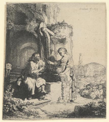 Rembrandt (Rembrandt van Rijn), Christ and the Woman of Samaria Among Ruins, 1634