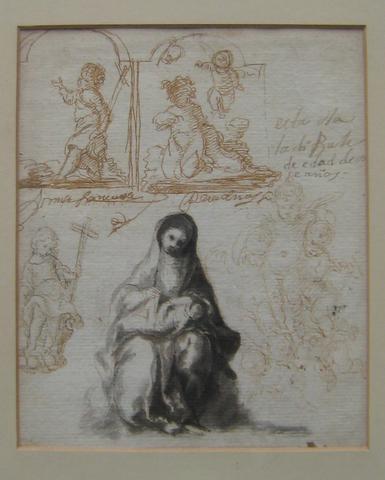 Unknown, Sheet of Studies including the Madonna and Child, 17th century
