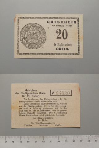 Grein, 20 Heller from Grein, Notgeld, 1920