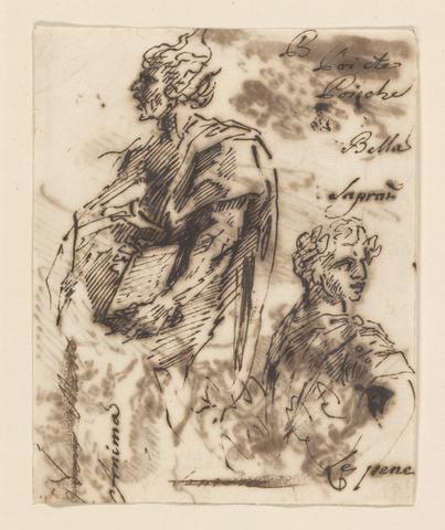 Salvator Rosa, Drawings of Classical Figures (recto and verso), mid-17th century