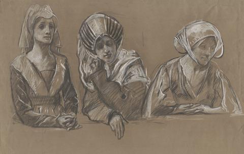 Edwin Austin Abbey, Studies of 3 women for the Royal Exchange., n.d.