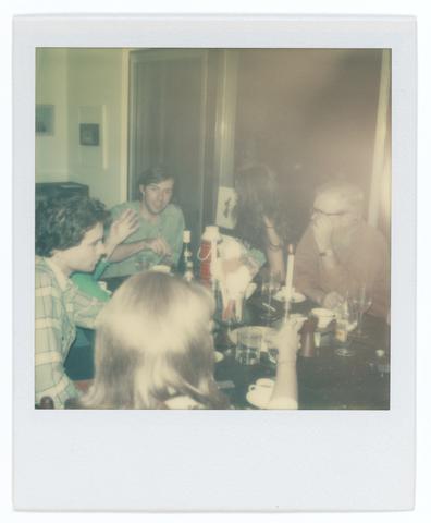 Walker Evans, Untitled [Walker Evans Dinner Party, Old Lyme, Connecticut: Jerry Thompson, Barbara Gizzi, John Clellon Holmes], October 12, 1973