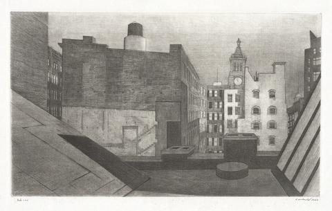 Armin Landeck, Rooftop on 14th Street, 1946