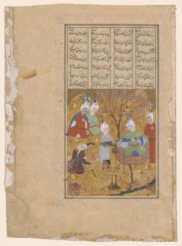 Unknown, Bahram Gur Enthroned after Killing Two Lions, from a Book of Kings (Shahnama) manuscript, ca. 1540