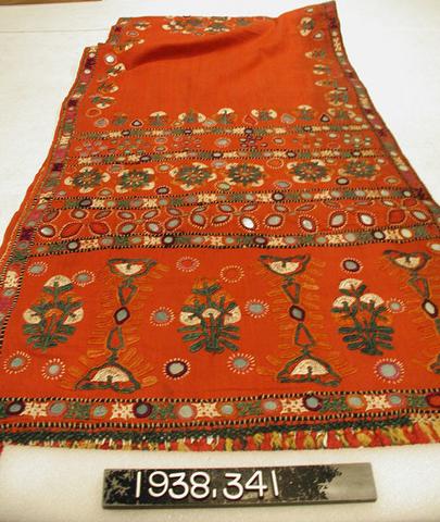 Unknown, Cotton scarf with inset mirrors and embroidery, early 20th century