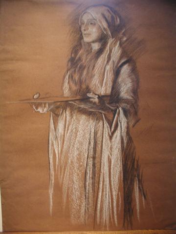 Edwin Austin Abbey, Sketch of a woman holding a tray - unidentified, n.d.