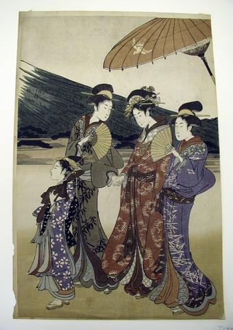 Utagawa Kunisada, Courtesan and Entourage : part of pentatych, 1795